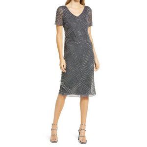Pisarro Nights NWT Beaded Mesh Column Gown Size 10 in Slate